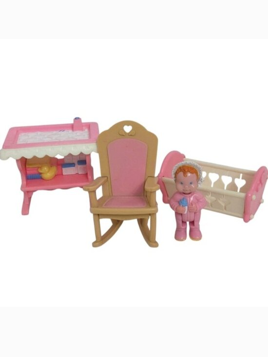 Fisher-Price Other - Fisher Price Vintage 90s Loving Family Pink Baby Nursery Dollhouse Furniture